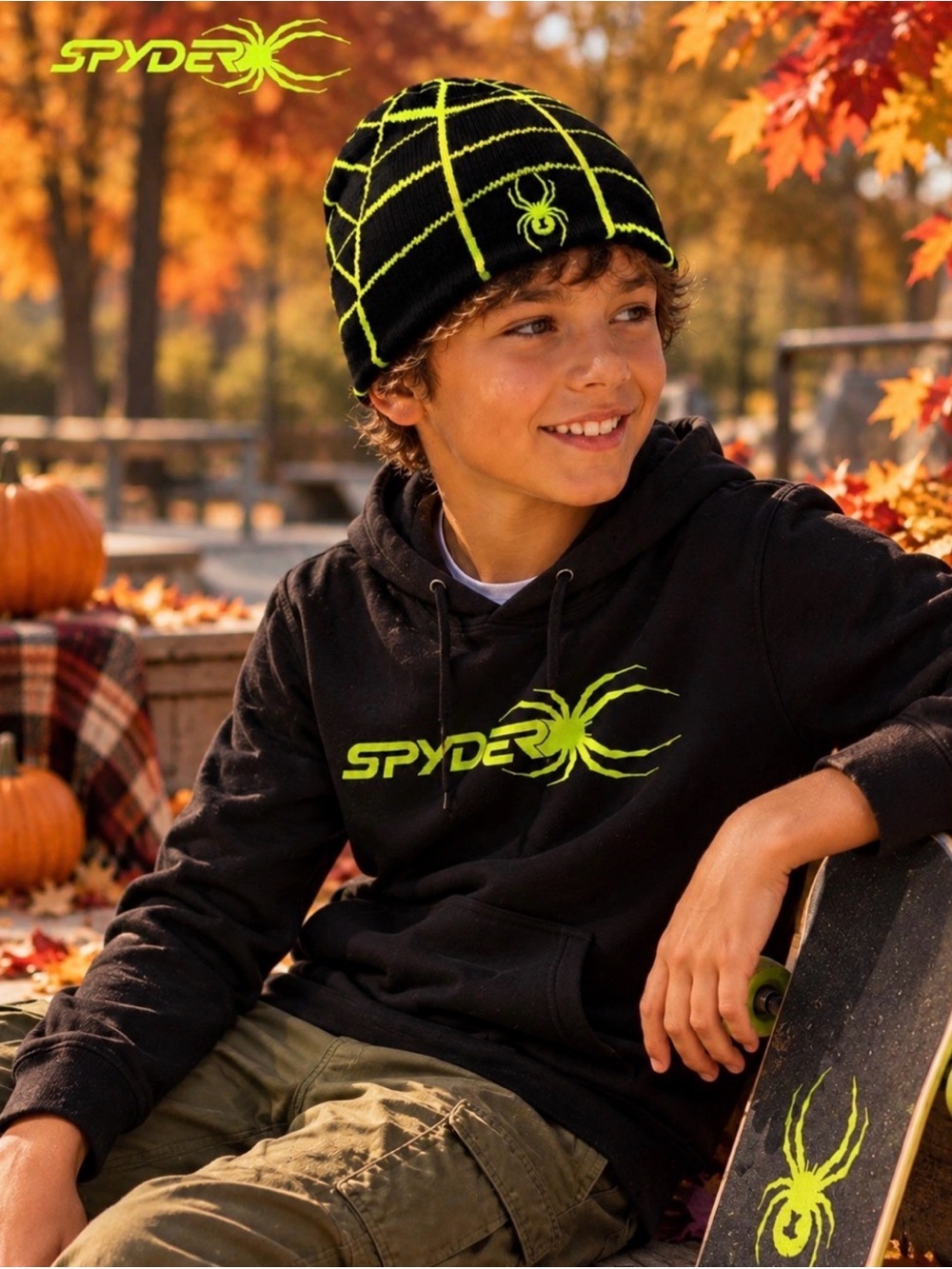 SPYDER Web Neon Green & Black Beanie Hat